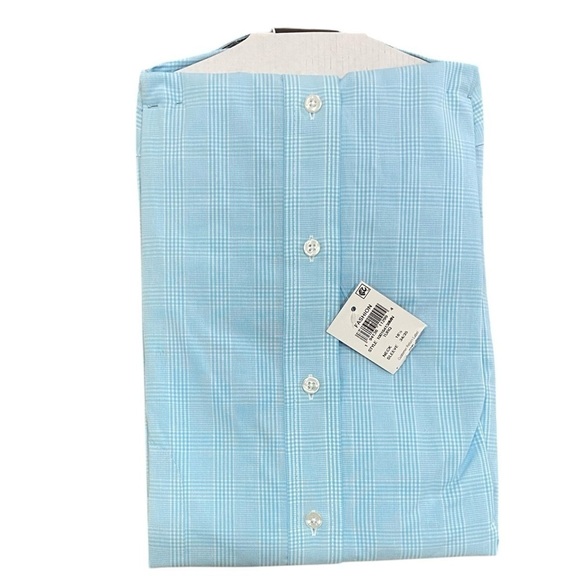 NWT Men’s Club Room Performance aqua check 100% cotton button down shirt 18.5 - Picture 2 of 5